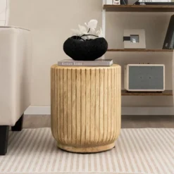 Costway 17'' Concrete Accent Side Table Tree Stump Wood-like End Table Plant Stand Stool -Costway GUEST fad9f481 b7b1 46d5 9d0c 3d64466a6420