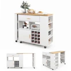 Costway Reversible Folding Kitchen Island Cart Utility Storage Trolley Wine Rack Shelves 19 Costway Reversible Folding Kitchen Island Cart Utility Storage Trolley Wine Rack Shelves -Costway GUEST fae1278c 5463 4935 b511 ae5942485352