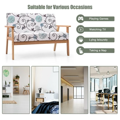 Costway Modern Fabric Loveseat Sofa Couch Upholstered 2-Seat Wood Armchair 6 Costway Modern Fabric Loveseat Sofa Couch Upholstered 2-Seat Wood Armchair - Image 6