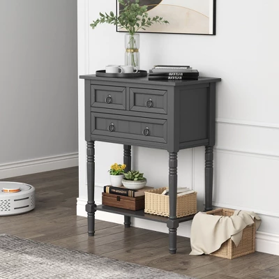 Costway Console Entryway Table W/ 3 Drawers Open Shelf For Hallway Living Room Dark Grey 2 Costway Console Entryway Table W/ 3 Drawers Open Shelf For Hallway Living Room Dark Grey - Image 2
