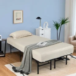 Costway 49 Costway Folding Metal Platform Bed Frame 13 Inch Mattress Foundation 660 LBS