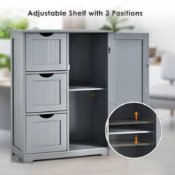 Costway Bathroom Floor Cabinet Side Storage Cabinet With 3 Drawers And 1 Cupboard Grey Black -Costway GUEST fb2c4a40 0d45 4aed bec3 a315f56a895f