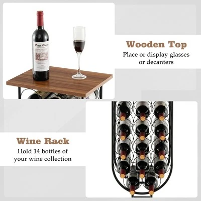 Costway 14 Bottles Wine Rack Console Table Freestanding Wine Storage With Woodtop & Wheels 8 Costway 14 Bottles Wine Rack Console Table Freestanding Wine Storage With Woodtop & Wheels - Image 8