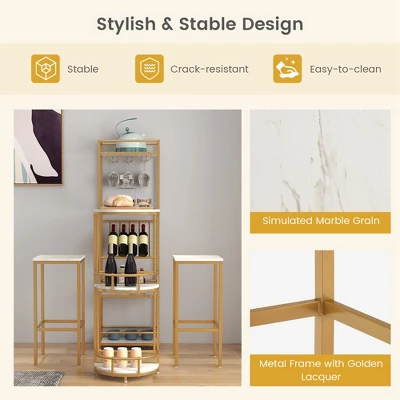 Costway 3 PCS Bar Table Set 2 Stools Storage Shelves Glass Holder Wine Rack Space Saving 6 Costway 3 PCS Bar Table Set 2 Stools Storage Shelves Glass Holder Wine Rack Space Saving - Image 6