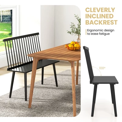 Costway Entryway Bench For 2 Windsor Rubber Wood Dining Bench With Spindle Back Black/Natural 4 Costway Entryway Bench For 2 Windsor Rubber Wood Dining Bench With Spindle Back Black/Natural - Image 4