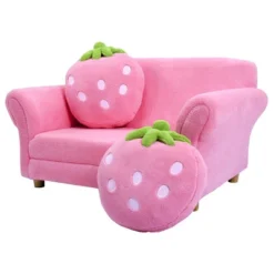 Costway Kids Sofa Strawberry Armrest Chair Lounge Couch W/2 Pillow Children Toddler Pink -Costway GUEST fc58db8a 1417 4fa3 8390 9cad0c1733fc