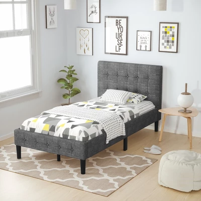 Costway Twin Upholstered Bed Frame Button Tufted Headboard Mattress Foundation 2 Costway Twin Upholstered Bed Frame Button Tufted Headboard Mattress Foundation - Image 2