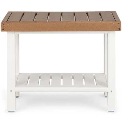 Costway 24" X 12" Heavy Duty Waterproof HDPE Shower Bench Stool With Storage Shelf White/Off White & Brown 10 Costway 24" X 12" Heavy Duty Waterproof HDPE Shower Bench Stool With Storage Shelf White/Off White & Brown - Image 10