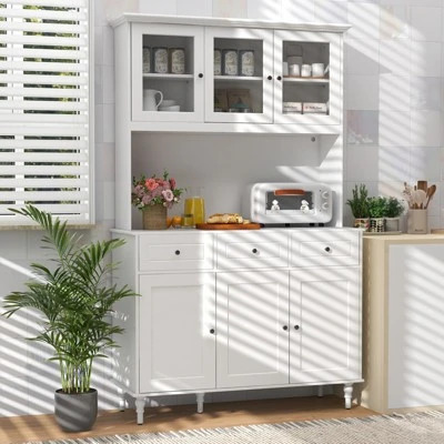 Costway Pantry Cabinet 77β Tall Kitchen Storage Cabinet With LED Lights & Charging Station,Freestanding Cupboard With 4 Adjustable Shelves 3 Costway Pantry Cabinet 77β Tall Kitchen Storage Cabinet With LED Lights & Charging Station,Freestanding Cupboard With 4 Adjustable Shelves - Image 3
