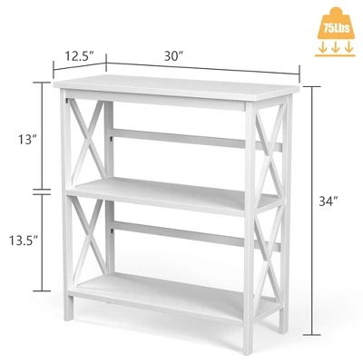 Costway Wooden Shelf Bookcase 3-Tier Open Bookshelf W/X-Design Freestanding Rack BlackBrownNaturalWhite 2 Costway Wooden Shelf Bookcase 3-Tier Open Bookshelf W/X-Design Freestanding Rack BlackBrownNaturalWhite - Image 2