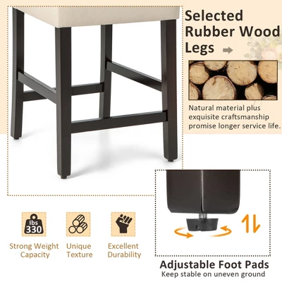 Costway Set Of 4 Upholstered Bar Stools 25'' Bar Height Chairs With Rubber Wood Legs Grey/Beige 7 Costway Set Of 4 Upholstered Bar Stools 25'' Bar Height Chairs With Rubber Wood Legs Grey/Beige - Image 7