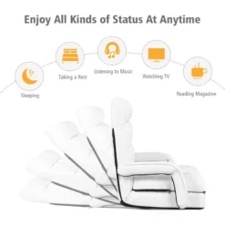 Costway Folding Floor Armchair W/6-position Adjustable Back & Lumbar Pillow White 9 Costway Folding Floor Armchair W/6-position Adjustable Back & Lumbar Pillow White -Costway GUEST fcfe8a0e 2bd1 44d2 aaa5 65c0816f1c72