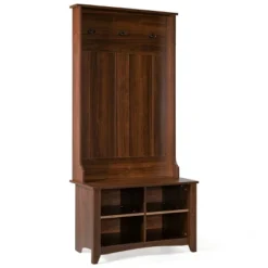 Costway Hall Tree Storage Bench Entry Stand Coat Hat Rack With Shelf & 3 Hooks Organizer -Costway GUEST fd8acfed a21d 4808 bcfd bcfe02c42c3d