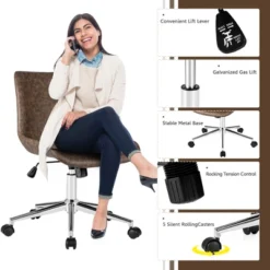 Costway Mid Back Office Chair Armless Adjustable PU Leather Task Swivel Chair -Costway GUEST fdacbabb 4e7b 48fe b099 c6d97aa14d3c