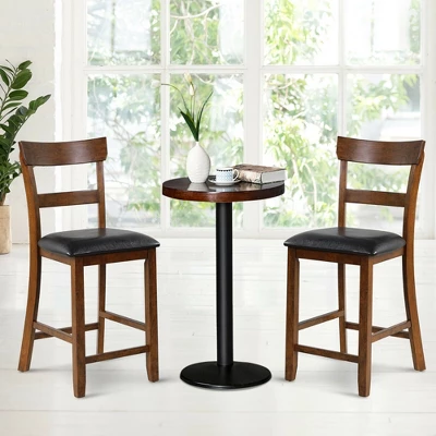 Costway Set Of 4 Barstools Counter Height Chairs W/Leather Seat & Rubber Wood Legs 2 Costway Set Of 4 Barstools Counter Height Chairs W/Leather Seat & Rubber Wood Legs - Image 2