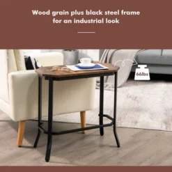 Costway Narrow End Side Sofa Table Stable Steel Frame For Living Room Bedroom Brown -Costway GUEST fdae9c6e 02b3 48b5 abea 19725eaa7b8d
