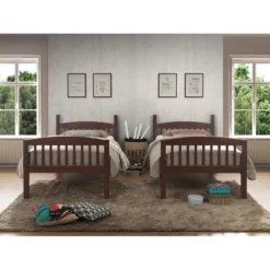 Costway Wood Solid Hardwood Twin Bunk Beds Detachable Safety Rail
