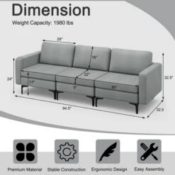 Costway Modern Modular 3-Seat Sofa Couch W/ Side Storage Pocket & Metal Leg GreenGrey -Costway GUEST fdd3690d 2aff 4e12 8a57 e2bcb7fa54b8