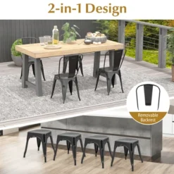 Costway 18" High Back Bar Stools Set Of 4 With Removable Backrest For Cafe Bar Black/Gun Gray -Costway GUEST fdffdc94 b499 40f6 9001 260bd3155bbf