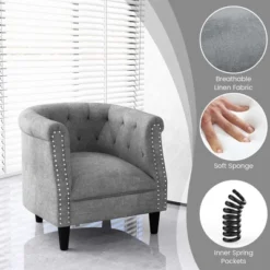 Costway Modern Accent Chair With Ottoman Armchair Barrel Sofa Chair With Footrest Grey 14 Costway Modern Accent Chair With Ottoman Armchair Barrel Sofa Chair With Footrest Grey -Costway GUEST fe363bf6 0f13 4b84 809e 32e0eedb3386