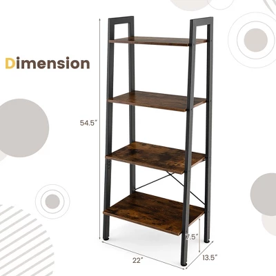 Costway 4-Tier Wood Ladder Shelf Ladder Bookcase Bookshelf Display Rack 2 Costway 4-Tier Wood Ladder Shelf Ladder Bookcase Bookshelf Display Rack - Image 2