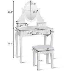Costway Bedroom Wooden Mirrored Makeup Vanity Set Stool Table Set White 5 Drawers -Costway GUEST feb696b7 c136 4f84 a60a 607ac69879db