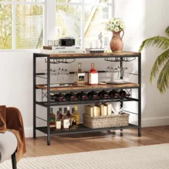 Costway 41" Wine Rack With 4 Glass Holders Wide Countertop Middle & Bottom Storage Shelves -Costway GUEST feb77882 d2f7 4d91 8aa4 b77f2377f98d