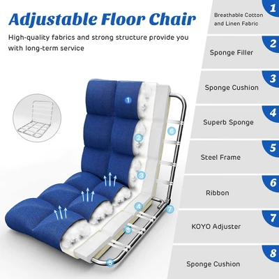 Costway Adjustable 14-Position Floor Chair Folding Lazy Gaming Sofa Lounge Chair GrayBlue Coffee 7 Costway Adjustable 14-Position Floor Chair Folding Lazy Gaming Sofa Lounge Chair GrayBlue Coffee - Image 7