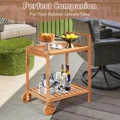 Costway 2-Tier Acacia Rolling Kitchen Trolley Cart Dining Serving Cart Outdoor W/ Wheels -Costway GUEST fee9273a 4590 4dcb af79 ef12e8d28592
