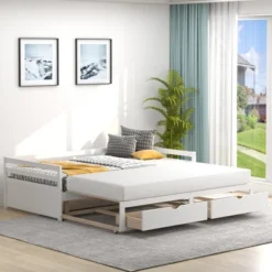 Costway Twin To King Daybed With 2 Drawers Wooden Sofa Bed For Bedroom Living Room White/Cherry 19 Costway Twin To King Daybed With 2 Drawers Wooden Sofa Bed For Bedroom Living Room White/Cherry -Costway GUEST ff0f0316 deca 48b3 889e 25c391961d5b