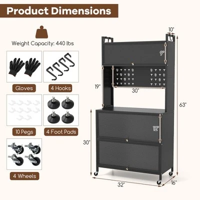 Costway 5 Tier Kitchen Bakers Rack Flip Door Cabinets Pegboard & Hooks White/Black 2 Costway 5 Tier Kitchen Bakers Rack Flip Door Cabinets Pegboard & Hooks White/Black - Image 2