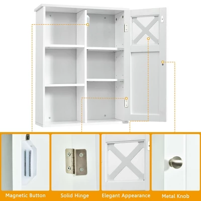 Costway Wall-Mounted Cabinet Bathroom Storage 2-Tier Shelf Multipurpose Organizer White 9 Costway Wall-Mounted Cabinet Bathroom Storage 2-Tier Shelf Multipurpose Organizer White - Image 9