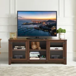 Costway TV Stand Entertainment Center For TV's Up To 65'' W/ Storage Cabinets Walnut -Costway GUEST ffa0c40e 5fbc 456a 9e49 e927c4b0d4dc