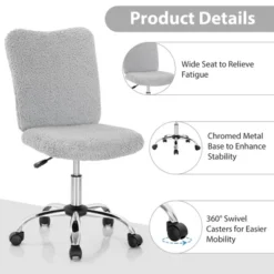 Costway Armless Faux Fur Leisure Office Chair Adjustable Swivel Task Chair -Costway GUEST ffabb121 5793 4dfa 9dbd a6cc90aec032