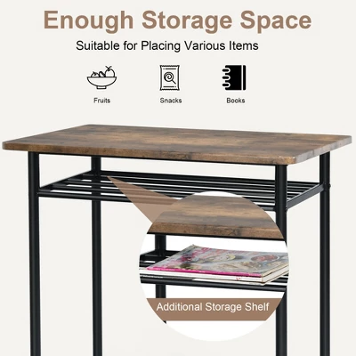 Costway 3 Pieces Bar Table Set Counter Height Dining Pub Table W/ 2 Stools 6 Costway 3 Pieces Bar Table Set Counter Height Dining Pub Table W/ 2 Stools - Image 6