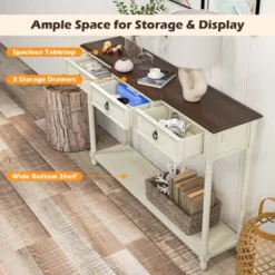 Costway Farmhouse Console Table Entryway Sideboard With 3 Drawers & Open Storage Shelf -Costway GUEST ffbdf594 a417 4cca 8207 ef47e0aad426