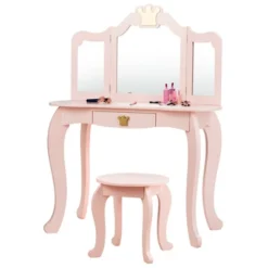 Costway Kids Makeup Dressing Table Chair Set Princess Vanity & Tri-folding Mirror -Costway GUEST ffe0658f 6a08 4861 b745 2d750a7a2aa2